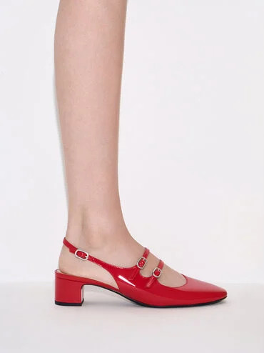 Clementine Double-Strap Slingback Mary Jane Pumps
    
         - Red | Charles & Keith UK