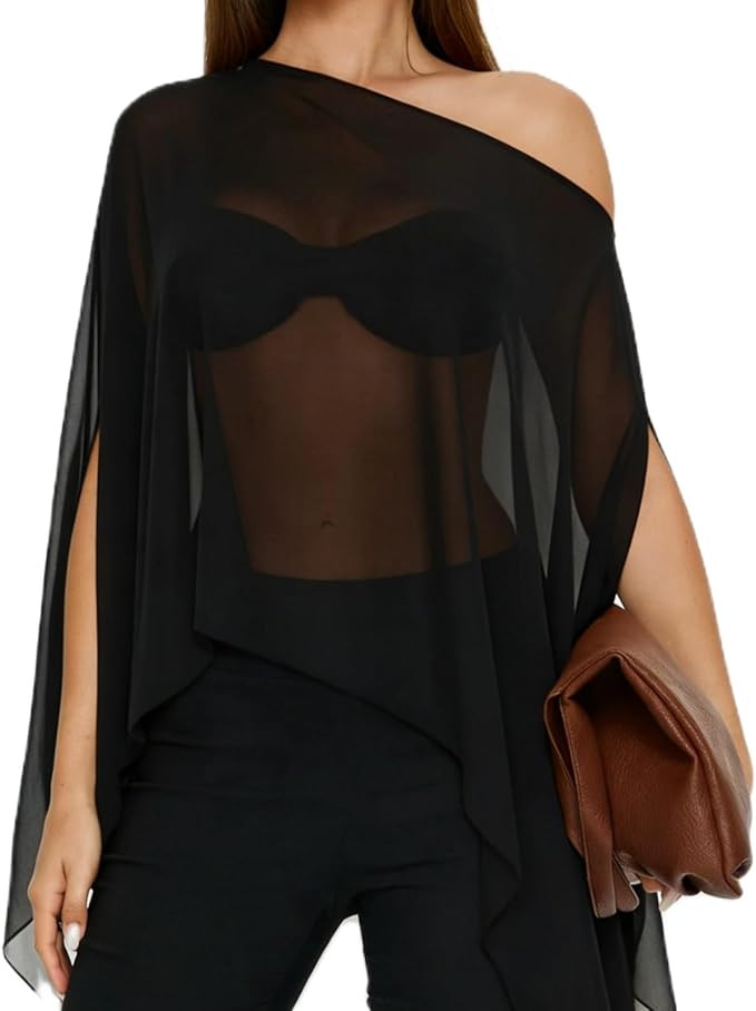 Sheer Poncho for Women, Mesh Beach Cover Up, Lightweight See Through Summer Shawl Tops for Swim, ... | Amazon (US)