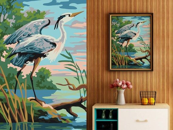 DOWNLOAD Paint by Numbers of a Heron FINISHED  Flat  - Etsy | Etsy (US)