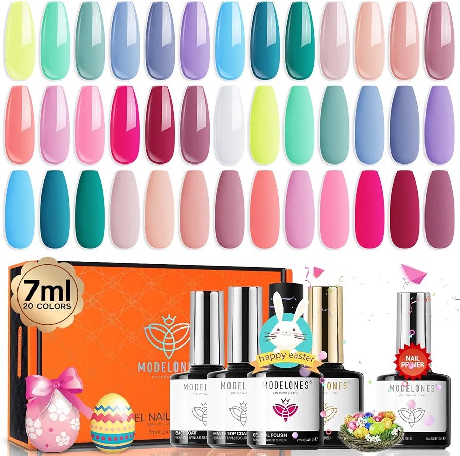 Modelones 24Pcs Gel Nail Polish Kit 7ML, Spring 20 Colors Pastel Hot Pink Gel Polish Set with Glo... | Amazon (US)