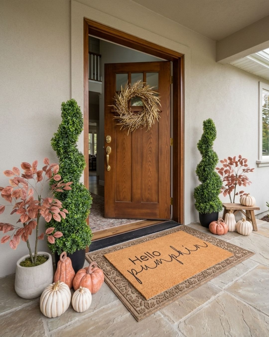 🍂 Hello Pumpkin Fall Front Porch Decor

This fall front porch is cozy, welcoming, and fun, with warm rust and copper tones, a wheat wreath, fall leaves, layered fall doormats, and pumpkins tucked in just right.

*Note: This is a digital room mockup showcasing product styling ideas from my room design mood board.

#LTKSeasonal #LTKHome