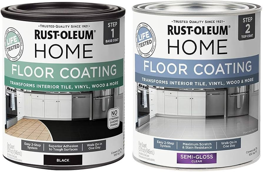 Rust-Oleum 367605 Home Interior Floor Coating Kit, Semi-Gloss Black 32 Fl Oz (Pack of 2) | Amazon (US)