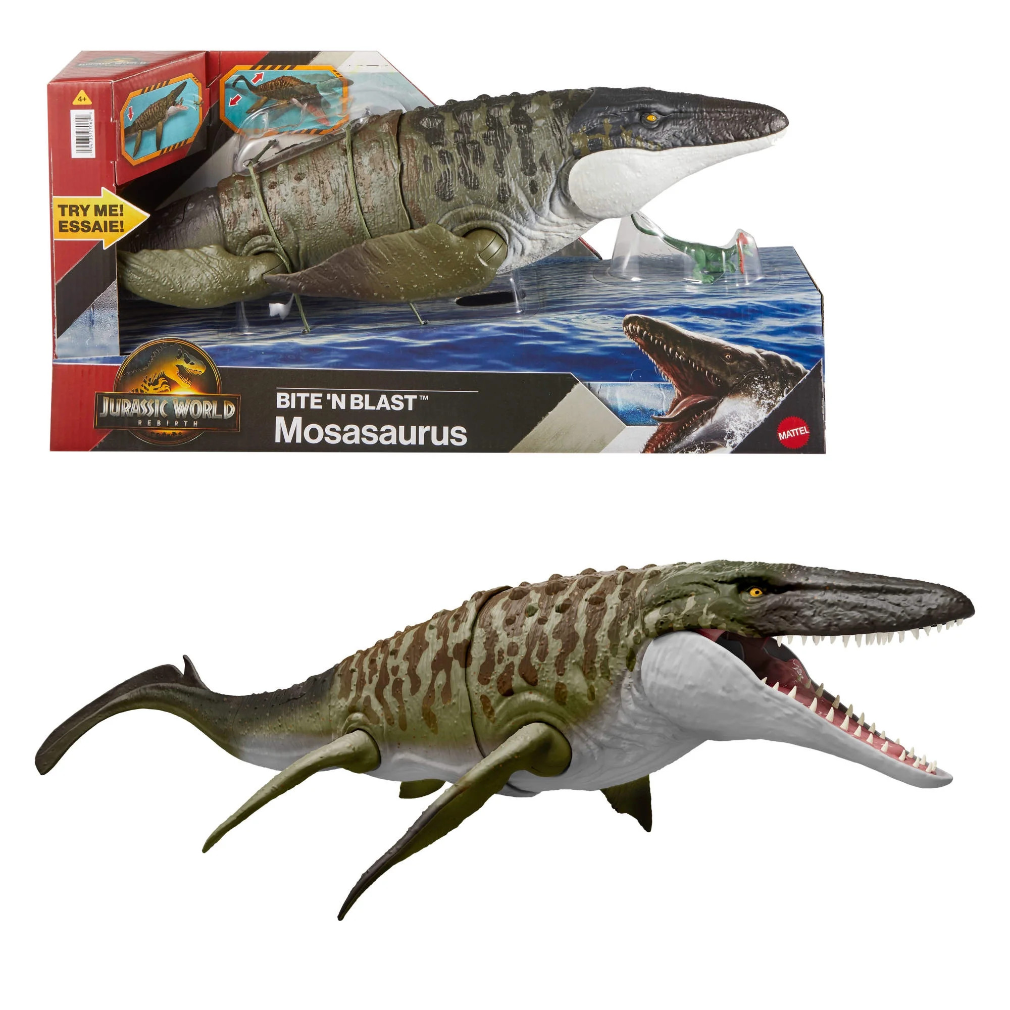 Jurassic World Rebirth Bite N Blast Mosasaurus Action Figure and Mini Dilophosaurus, Dinosaur Toy | Walmart (US)