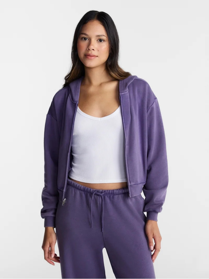 No Boundaries Boxy Zip Up Hoodie, Women's XXS-XXL | Walmart (US)