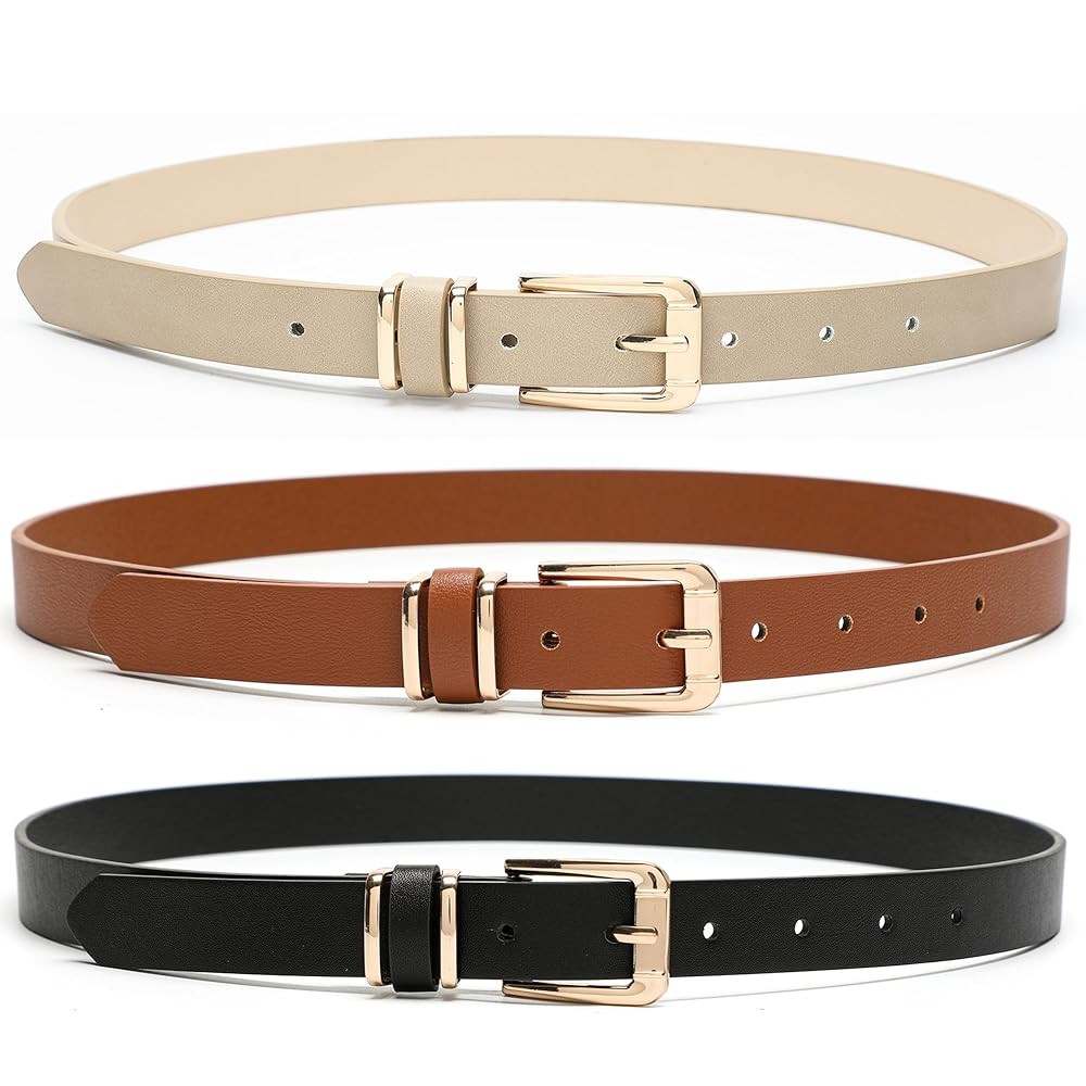 Earnda Women's Skinny Waist Belts for Jeans Dress, PU Leather Pin Buckle Thin Belt | Amazon (US)