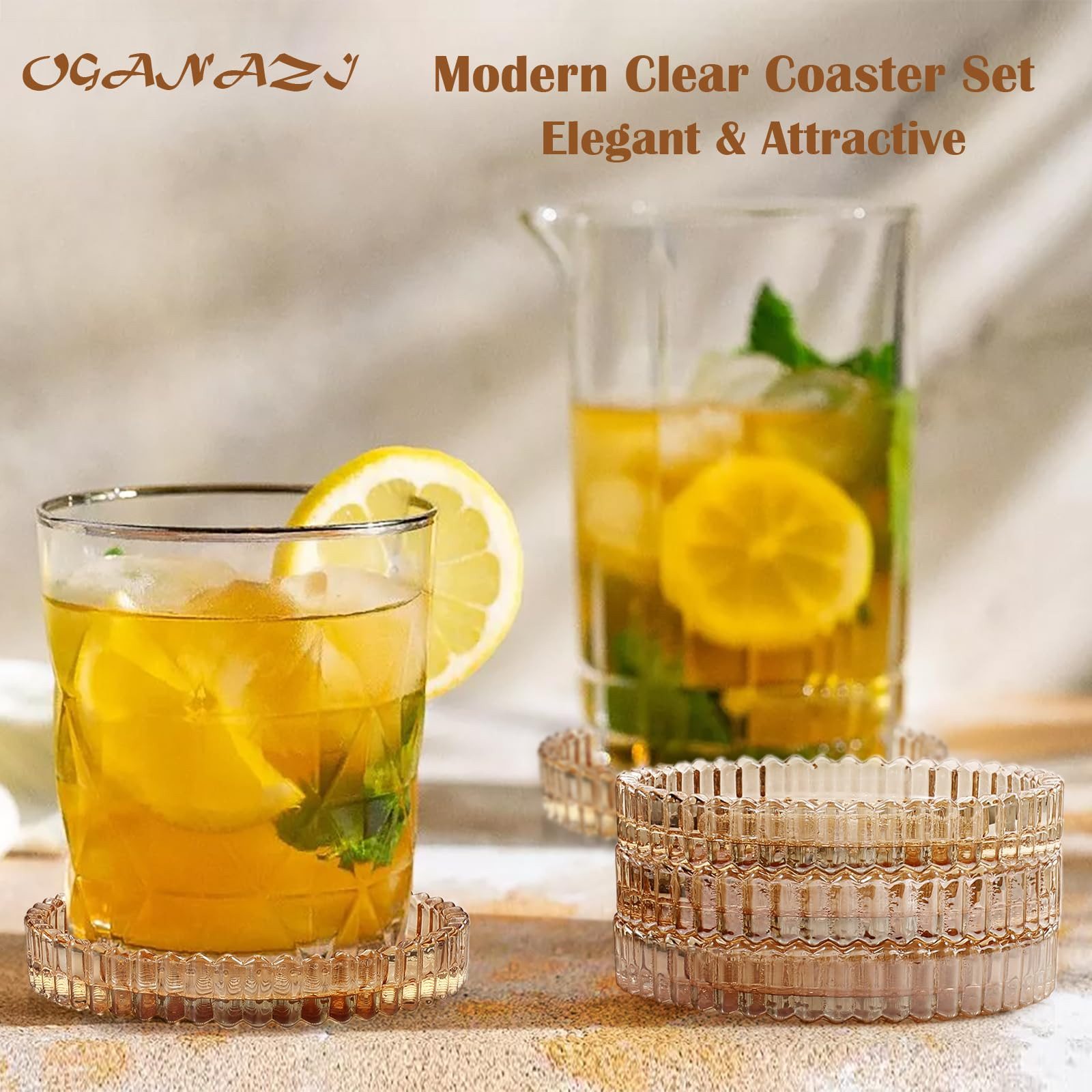 Modern Clear Coaster Set of 5- Glass Coasters for Drinks Crystal Coasters Round Cup Coasters Coff... | Amazon (US)
