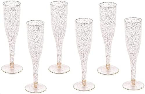 Oojami Gold Glitter Plastic Classicware Glass Like Champagne Wedding Parties Toasting Flutes (1 B... | Amazon (US)