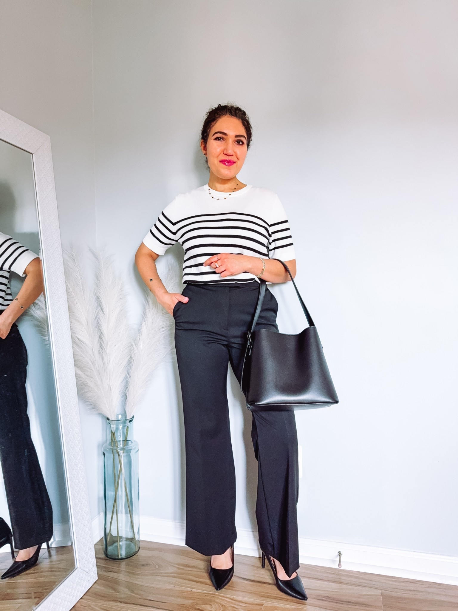 Workwear, office outfit, corporate outfit, business casual, black trousers, black pants, striped top

#LTKWorkwear