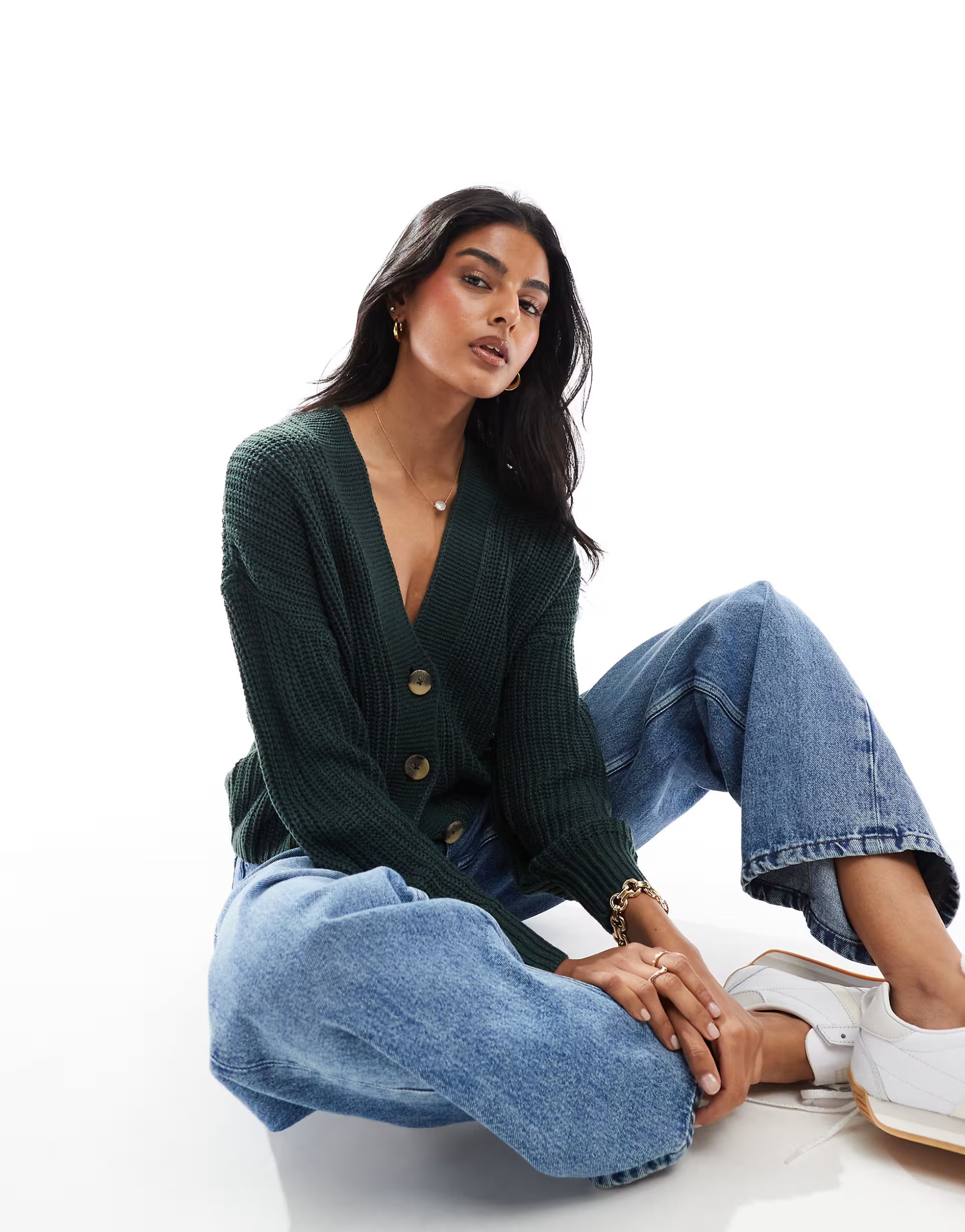 ONLY knitted cardigan in dark green | ASOS (Global)