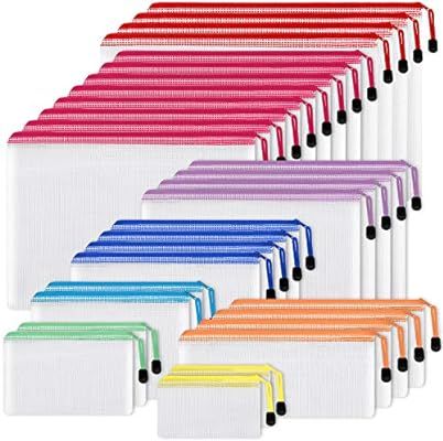 EOOUT 30pcs Mesh Zipper Pouch, Document Bag, 8 Assorted Size, 8 Colors, Waterproof, Plastic Zip F... | Amazon (US)