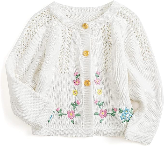 Simplee kids Baby Girl Thin Sweater Solid White Pink Cardigans for Toddler 0-3Years | Amazon (US)