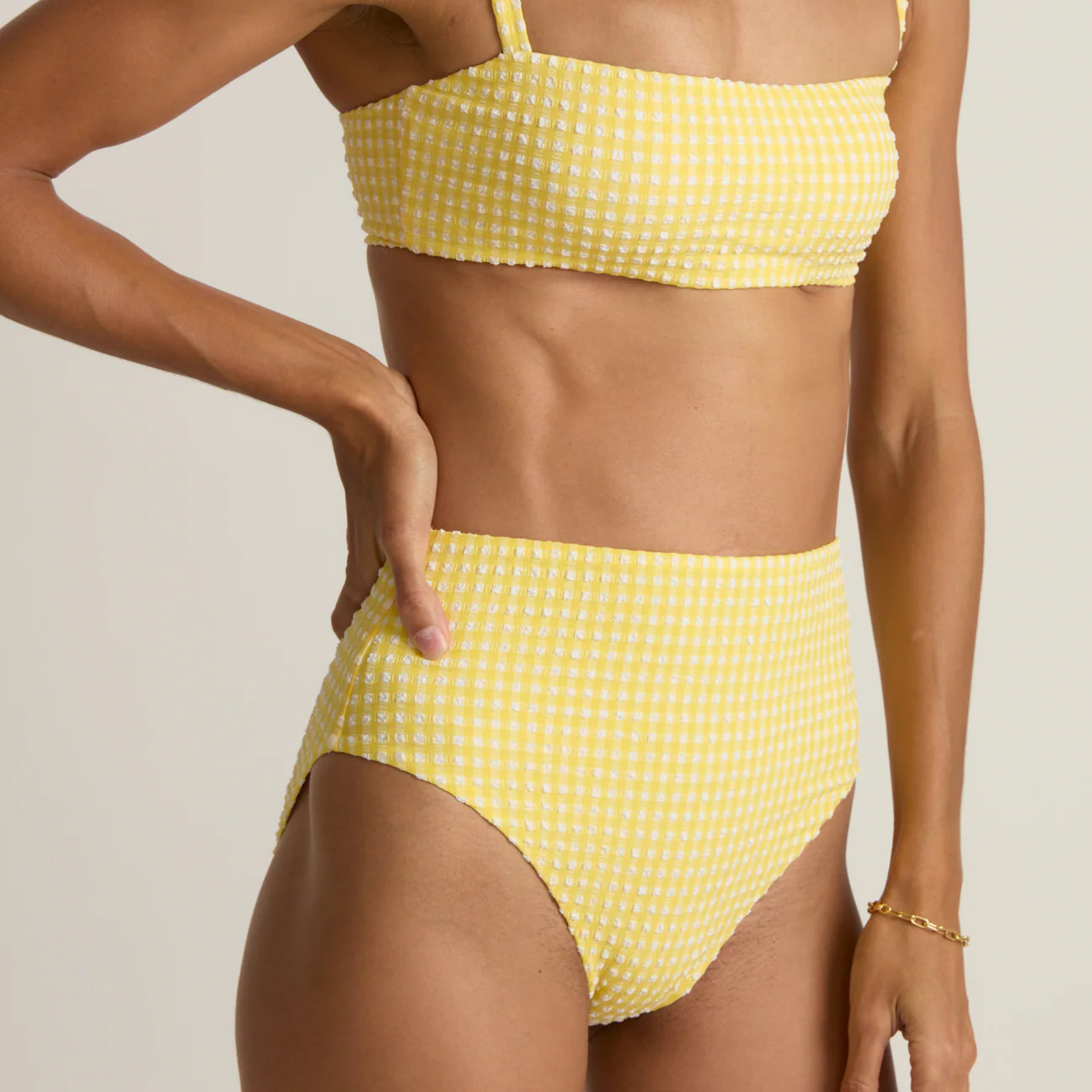 women's soleil gingham high waist bikini bottom | Minnow