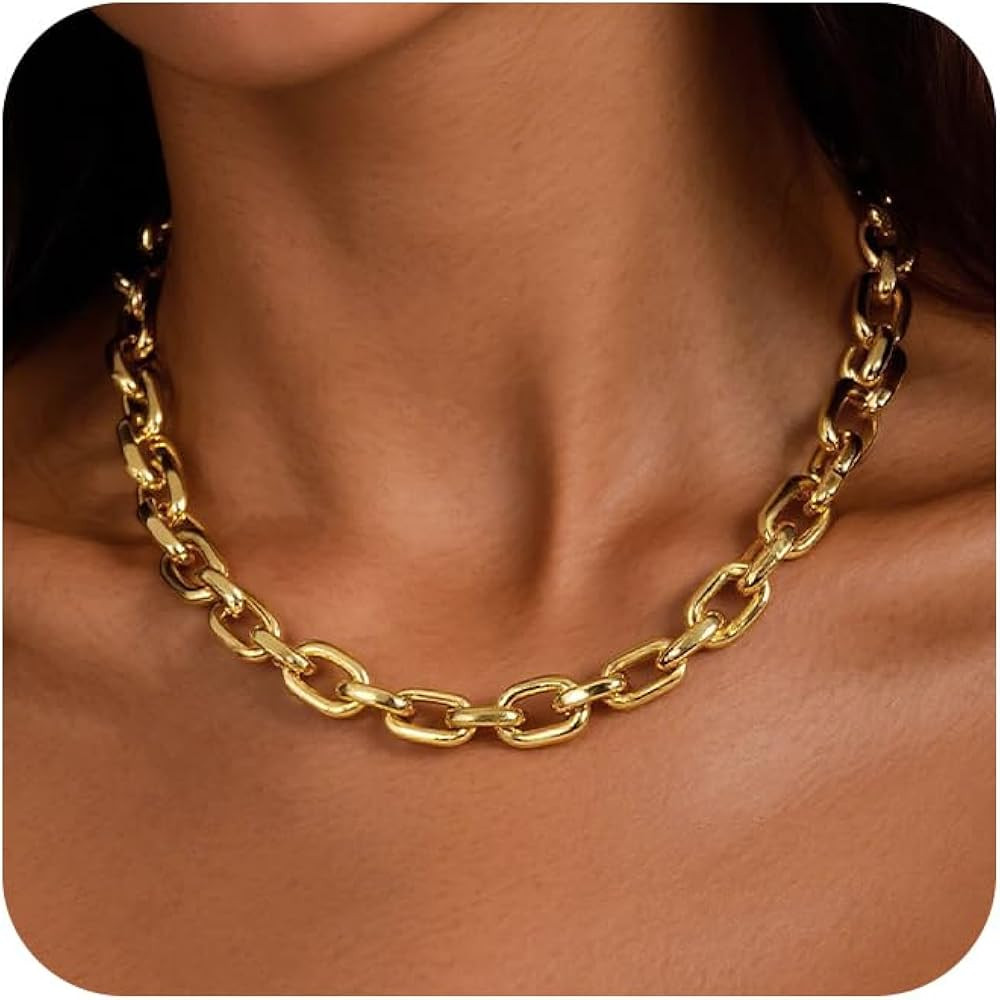 CHESKY 14K Gold Plated Chunky Necklace for Women, Trendy Paperclip Cuban Link Chain Necklace Wate... | Amazon (US)