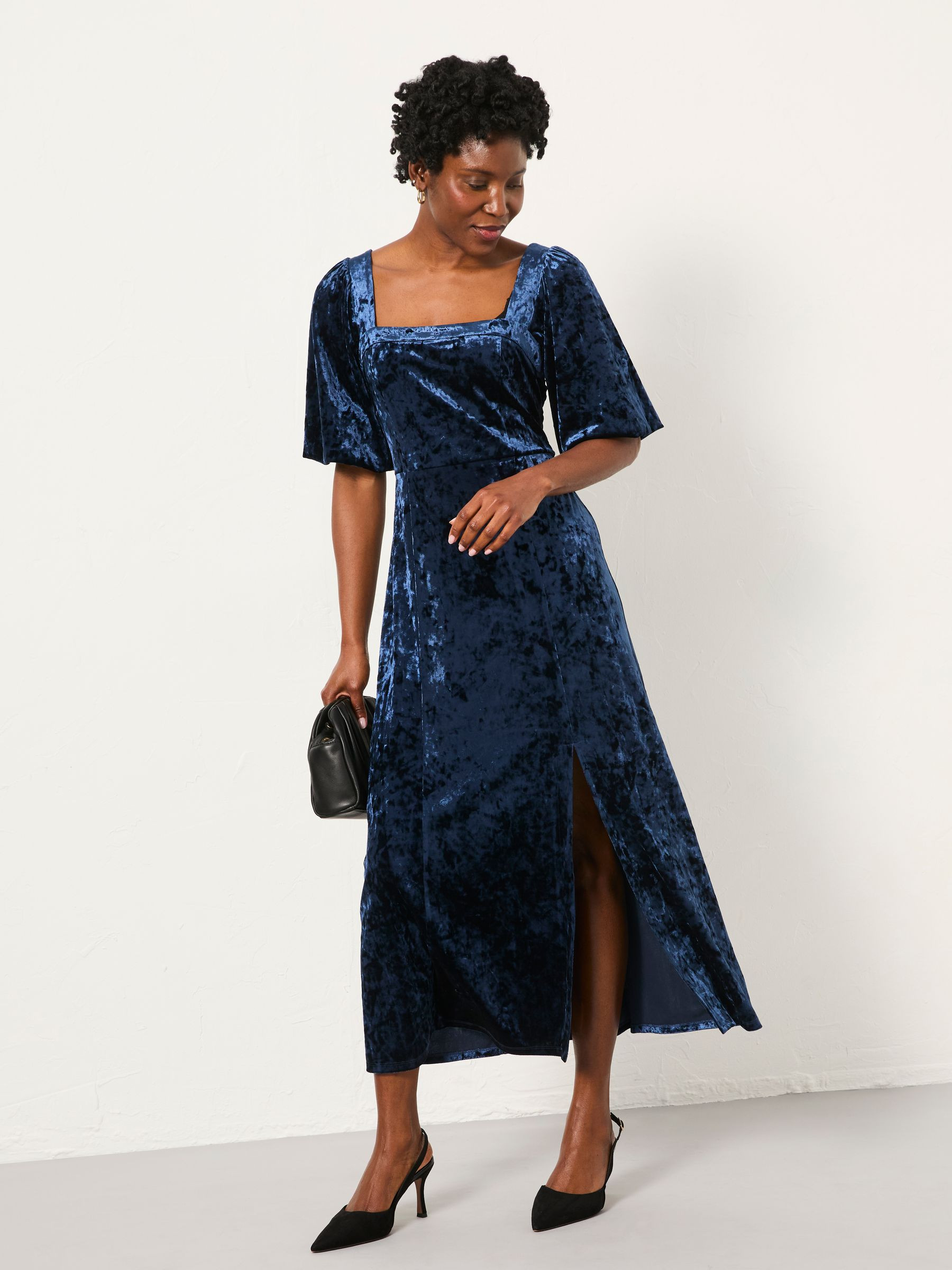 Isla Indigo Blue Regular Velvet Midi Dress | FatFace | Fat Face