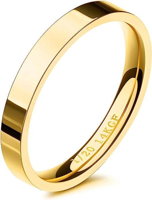 NOKMIT 3mm 14K Gold Filled Rings for Women Girls Stacking Statement Band Pointer Finger Thumb Rin... | Amazon (US)