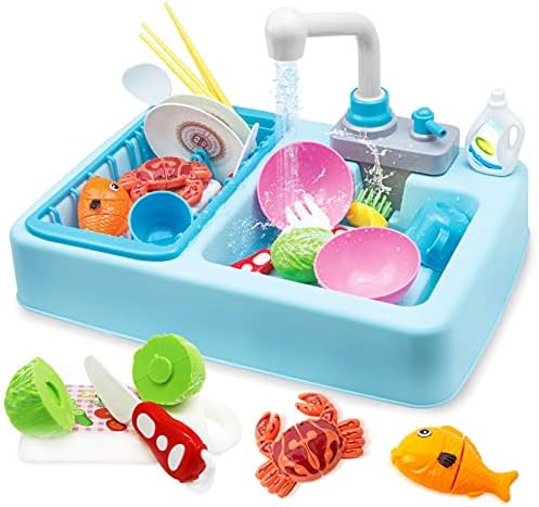 HOMILY Play Sink for Kids Kitchen Pretend Play Dishwasher Toy Automatic Running Water Faucet | Amazon (US)