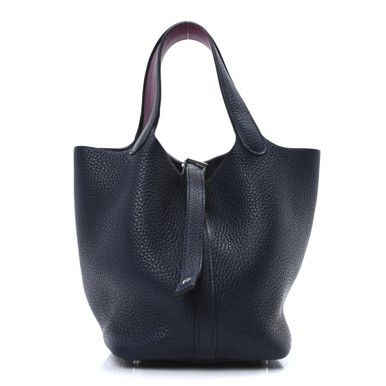 Taurillon Clemence Swift Eclat Picotin Lock 18 MM Bleu Nuit Rose Pourpre | FASHIONPHILE (US)