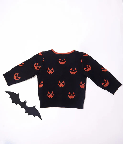 Unique Vintage Kids Black & Orange Pumpkin Crop Cardigan | UniqueVintage