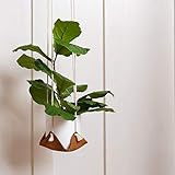 KEYAIIRA - Leather Plant Hanger - boho indoor modern plant pot holder macrame hanging basket for lar | Amazon (US)