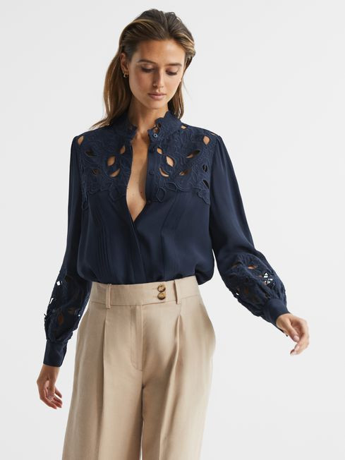 Lace Detail Shirt Blouse | Reiss UK
