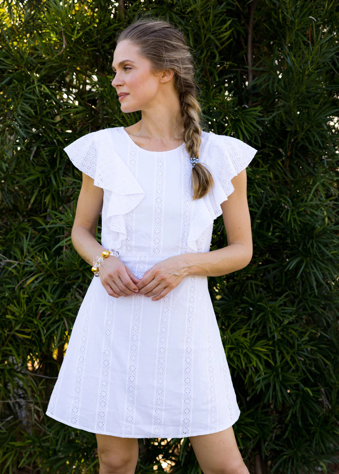 White Eyelet Ruffle Dress | Cabana Life