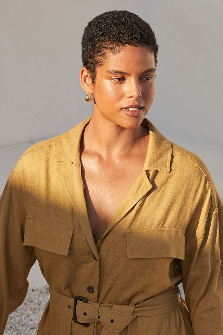 Shirt Dress with Belt - Yellow-beige - Ladies | H&M US | H&M (US + CA)