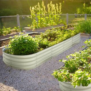 8 ft. x 2 ft. x 1 ft. Galvanized Raised Garden Bed 9-in-1 Planter Box Outdoor, Pearl White | The Home Depot