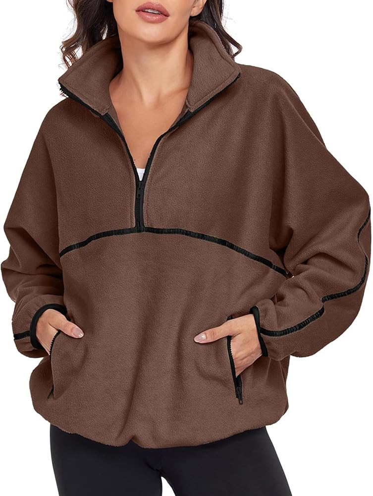 Women's Half Zip Fuzzy Fleece Pullover Oversized Sherpa Sweatshirt Long Sleeve Soft Sweater Jacke... | Amazon (US)