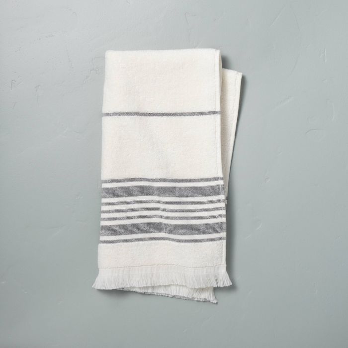 Multistripe Hand Towel Sour Cream/Railroad Gray - Hearth &#38; Hand&#8482; with Magnolia | Target