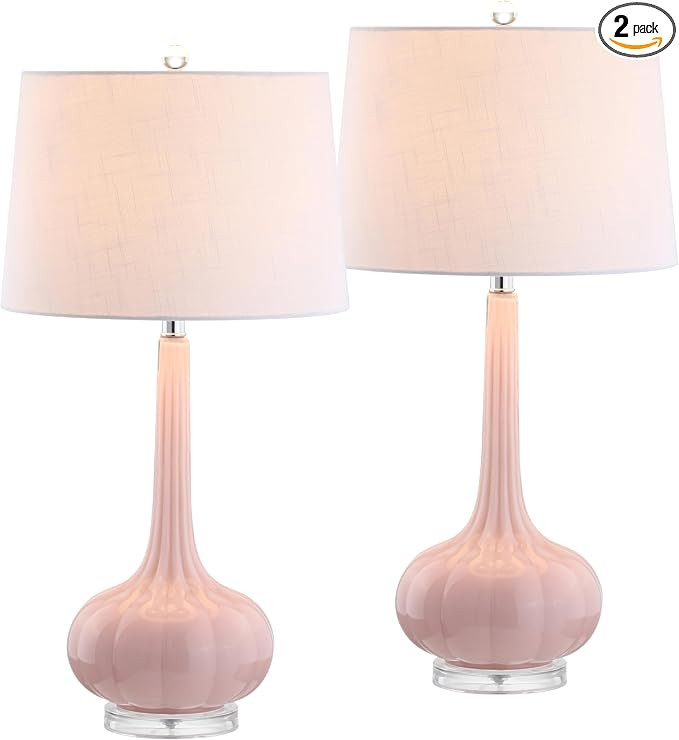 JONATHAN Y 28.5" Pink Glass Teardrop LED Table Lamp Set of 2 for Living Room Bedroom Nightstand, ... | Amazon (US)