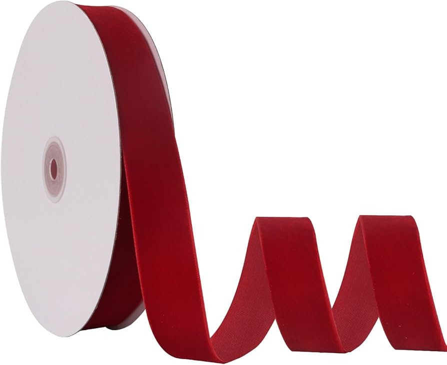 1" X 20 Yards Red Velvet Ribbon for Christmas Tree Wreath Decoration Handmade Crafts Ornaments Gi... | Amazon (US)
