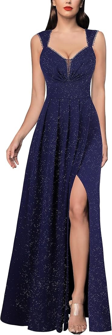 Amazon.com: VFSHOW Womens Sexy V Neck Formal Prom Pleated A-Line Backless Maxi Long Dress Ruched ... | Amazon (US)