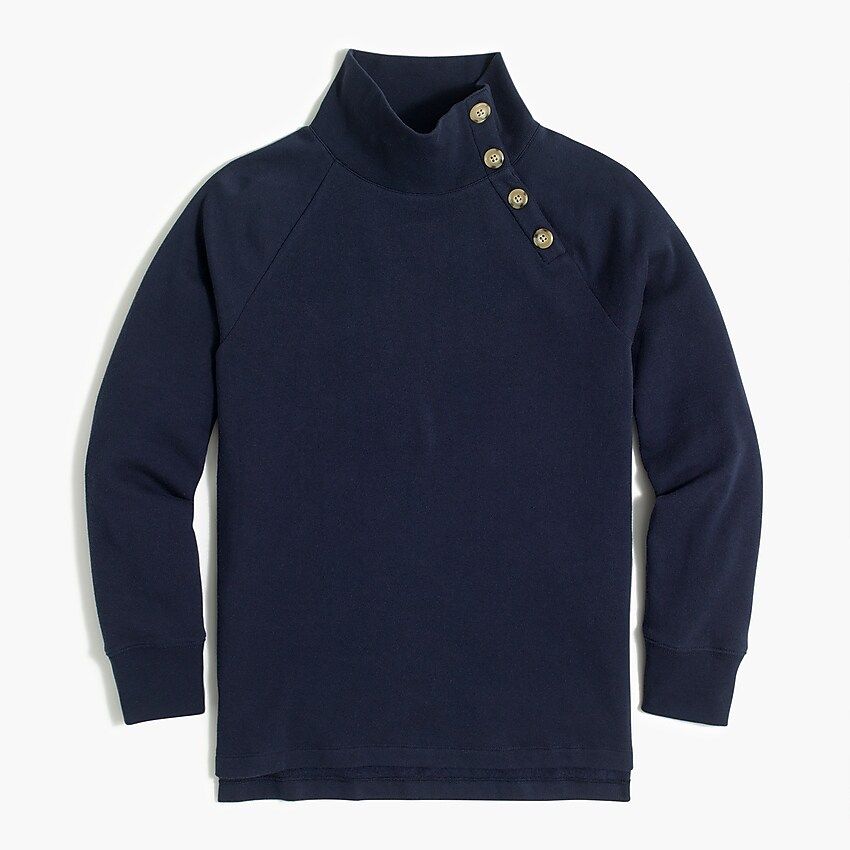 Wide button-collar tunic sweatshirt in cloudspun fleece | J.Crew Factory