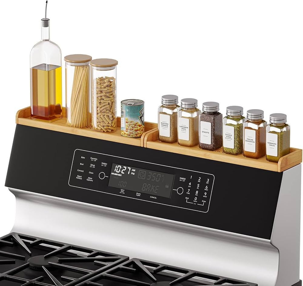 SpaceAid Bamboo Stove Top Magnetic Shelf with Labels, Kitchen Organizer Over the Stove Spice Rack... | Amazon (US)