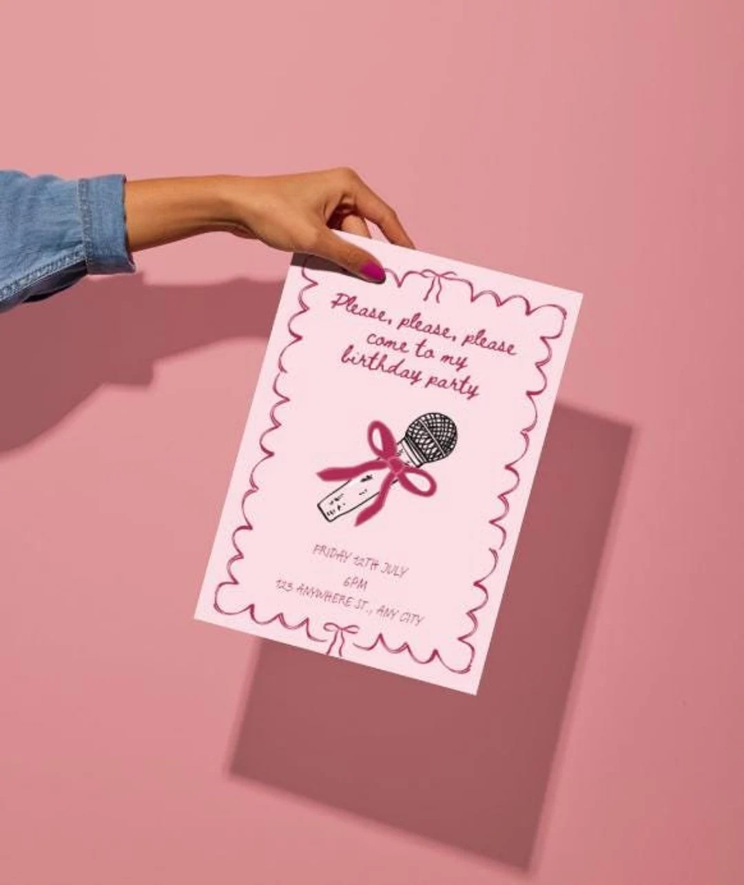 Sabrina Carpenter Birthday Party Invitation Template Please Please Please Lyrics Pink Microphone ... | Etsy (US)