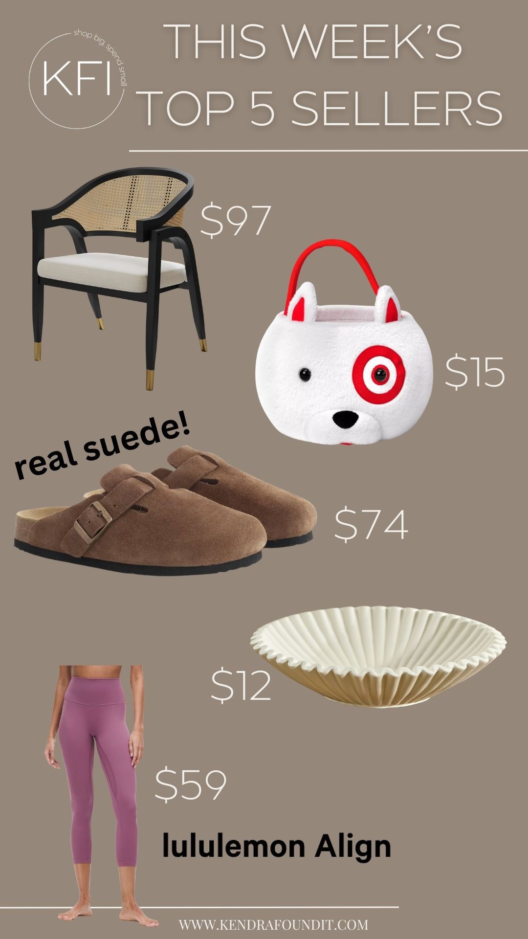 This week’s top sellers are full of amazing finds that combine style and savings! 🎯 The Walmart Arhaus chair dupe ($97) is the perfect modern organic decor piece that looks designer without the high price tag. For Halloween, the Target trick-or-treat bag ($15) is highly rated and a customer favorite for kids. The Quince real suede clogs ($74) are the ultimate Birkenstock Boston clog dupe, giving you that cozy, timeless look in genuine suede. I also love the Walmart ruffle bowl ($12), a chic and affordable sculptural accent bowl that elevates any console or coffee table styling. And don’t miss the Lululemon Align leggings on sale ($59) — the most loved leggings for comfort, everyday wear, and workouts. These affordable, high-quality finds are proof that you can get the look of designer fashion and home decor while staying on budget!

#LTKHome #LTKActive #LTKHalloween