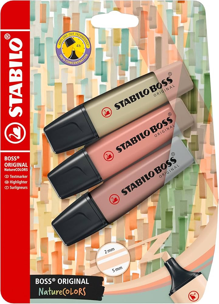 Highlighter - STABILO BOSS ORIGINAL NatureCOLORS - Pack of 3 - Mud Green, Sienna, Umber | Amazon (UK)