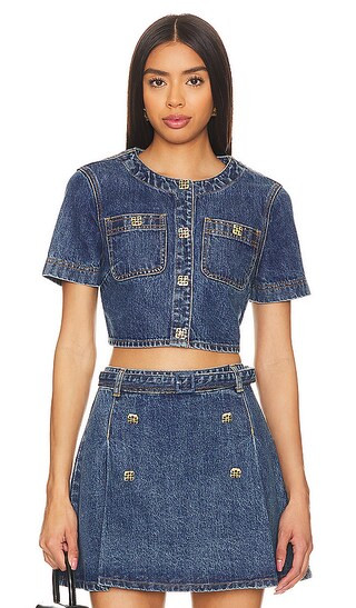 Denim Crop Top in Mid Blue | Revolve Clothing (Global)