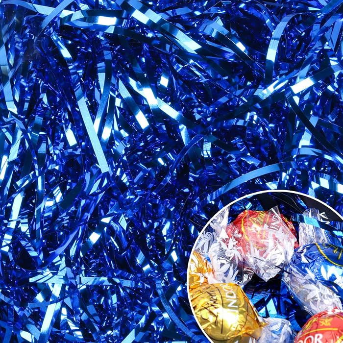 Ottwll 150 Grams Blue Crinkle Cut Paper Shred Filler, Sparkly Film PP Hamper Shreds for Gift Box ... | Amazon (US)