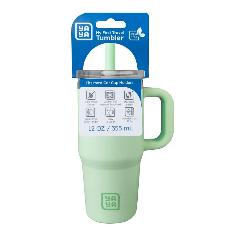 YAYA My First Travel Tumbler for Toddlers 3+ with Reusable Straw and Spill-Safe Lid, 12oz, Sage -... | Walmart (US)