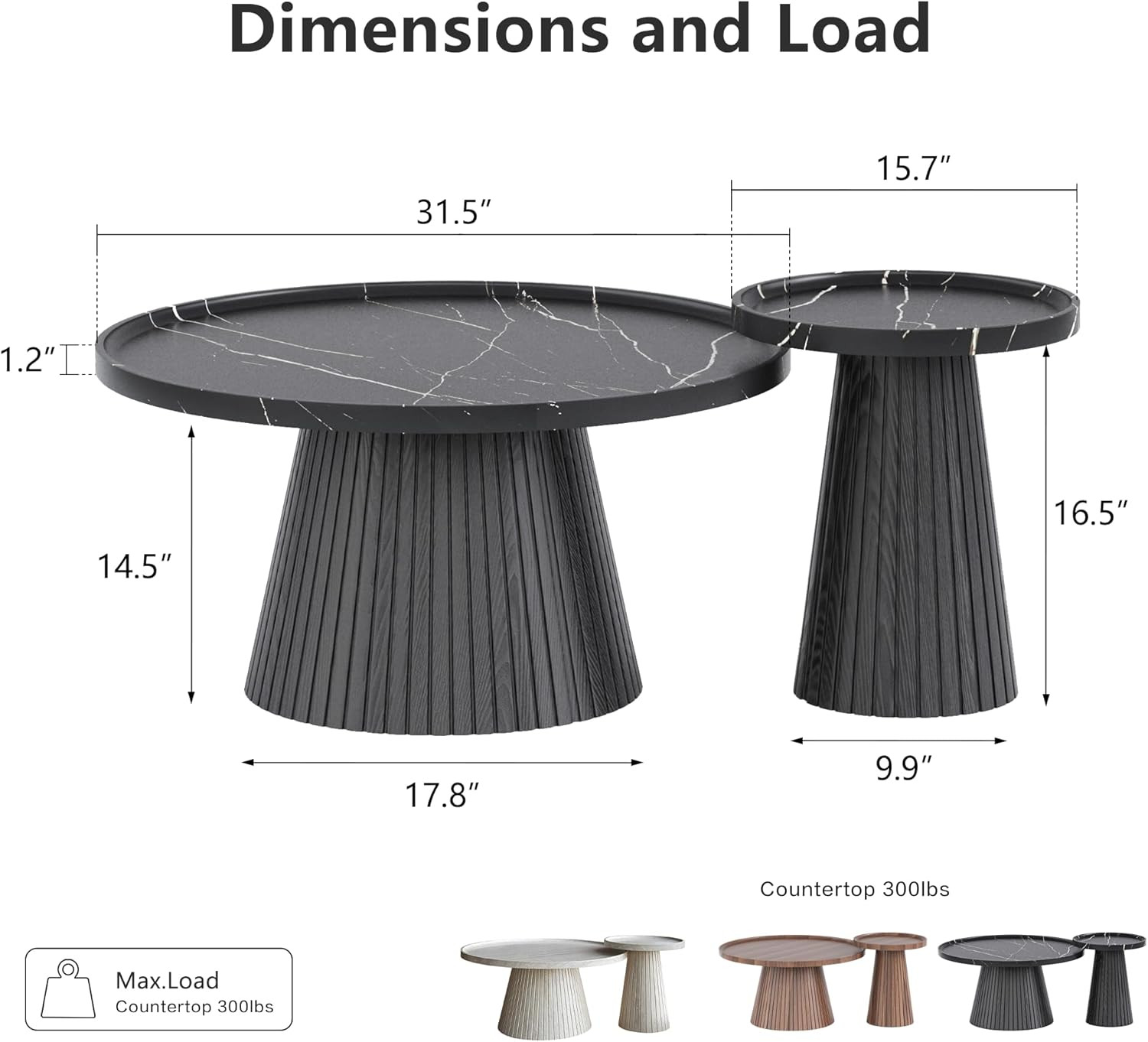 win2win Nesting Coffee Table Set of 2, Modern Coffee Table with Marble Veneer, Fluted Round Tea T... | Amazon (US)