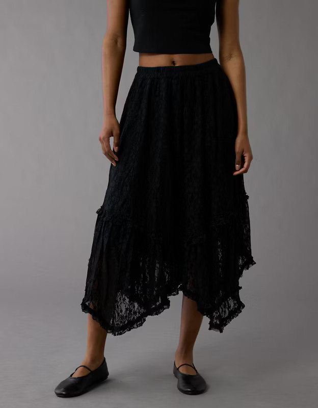 AE Lace Handkerchief Hem Maxi Skirt | American Eagle Outfitters (US & CA)