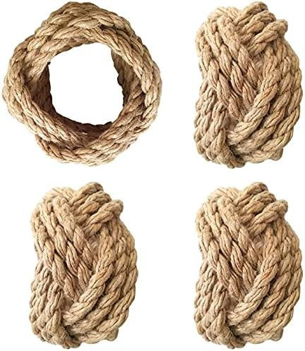 Jovial International Nautical Napkin Rings Set Of 6,Jute Rope Rustic Farmhouse Napkin Ring Burlap se | Amazon (US)