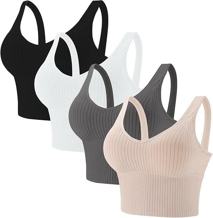 Eleplus 4 Pieces Comfy Cami Bra for Women Crop Top Yoga Bralette Longline Padded Lounge Bra Pack ... | Amazon (US)