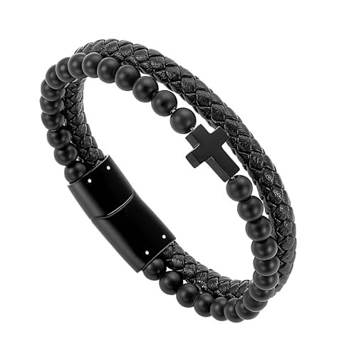 Hengbofeng mens bracelet, Cross mens bracelet, Black Leather Braided Mens Bracelet, Suitable for Wedding, Engagement, Party and other occasions | Amazon (US)