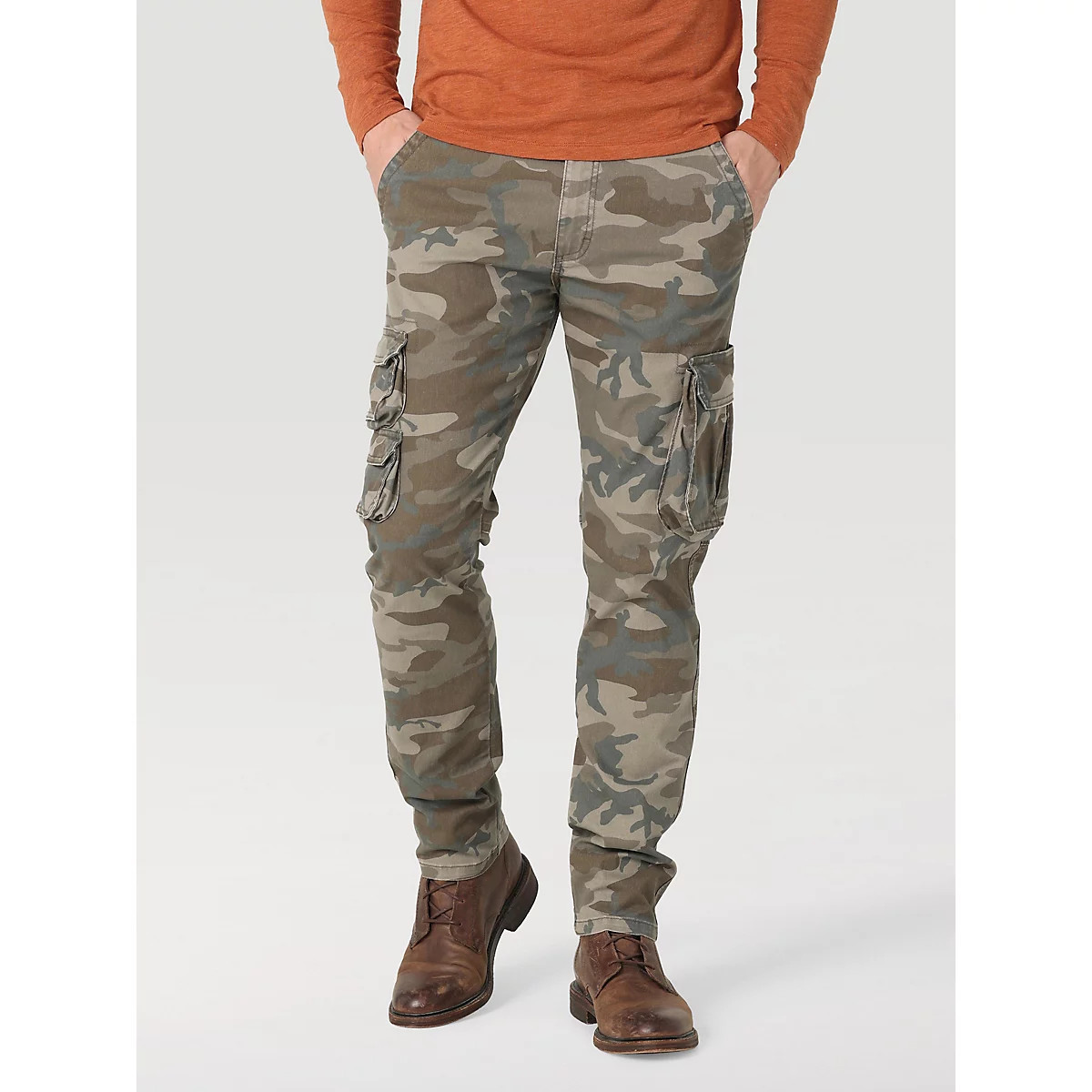 Men's Wrangler® Flex Tapered Cargo Pant in Brown Jungle Camo | Wrangler
