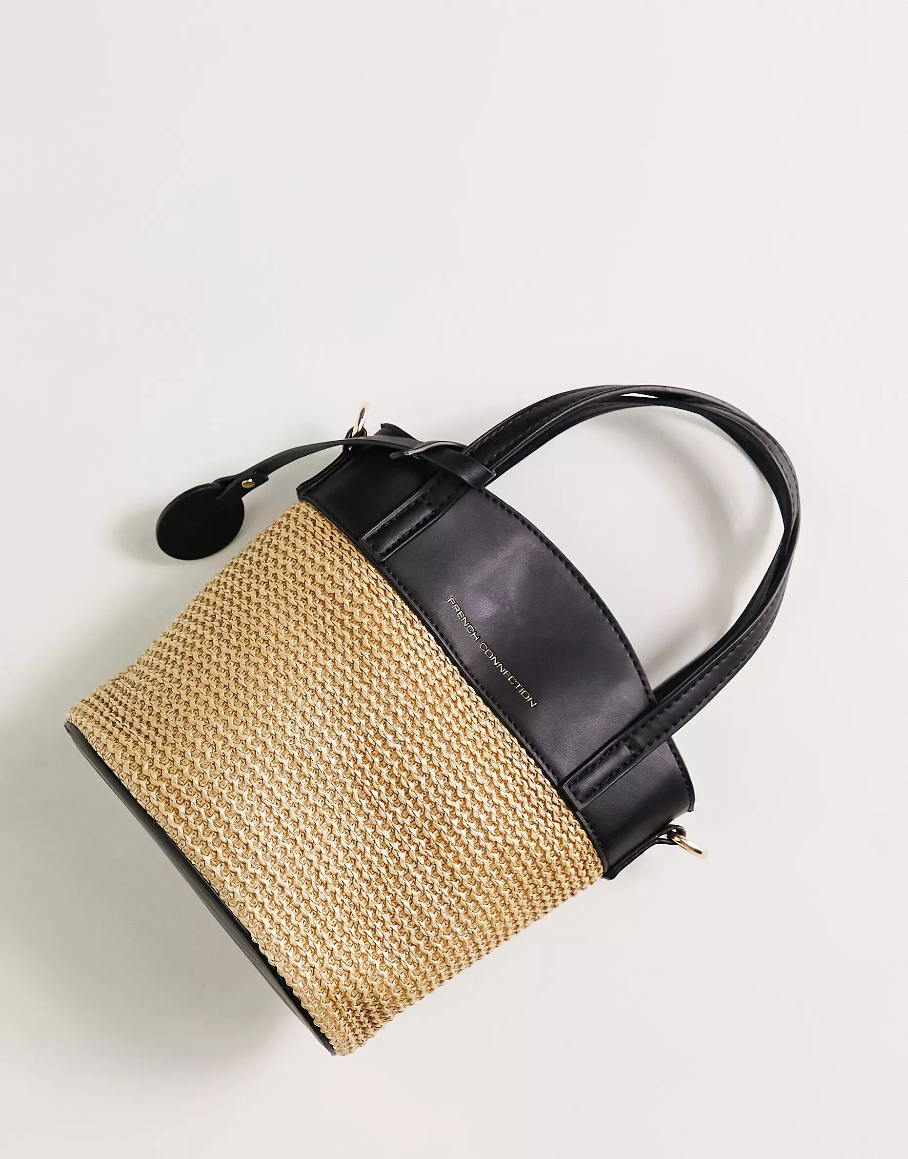 French Connection straw and leather mix bucket bag | ASOS (Global)