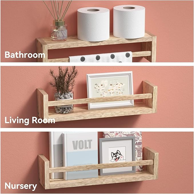 15 Inches Nursery Bookshelves, Floating Kids Bookshelves for Wall Set of 2, Baby Room Wall Decor,... | Amazon (US)