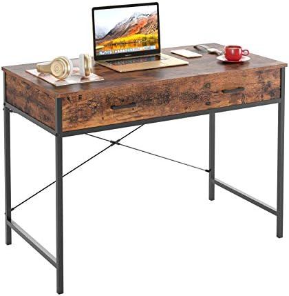 42.5" Writing Desk Study Computer Desk Brown Texture Laptop PC Table Workstation with 2 Drawers f... | Amazon (US)