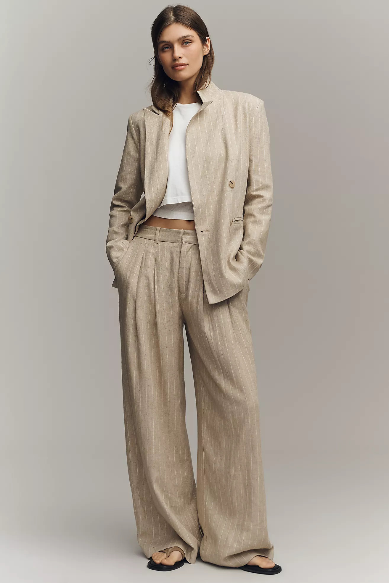 The Avery Linen Blend Stripe Twill Pants by Maeve | Anthropologie (US)
